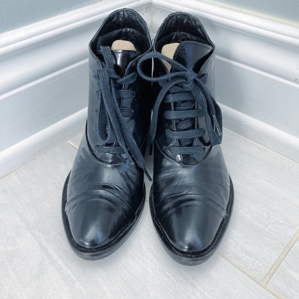 Versace 1969 Patent Leather Lace-up Booties